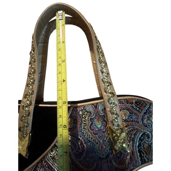 Yani Black Velvet & Gold Paisley Handbag With Decorative Straps & Elegant Detail - Picture 6 of 9